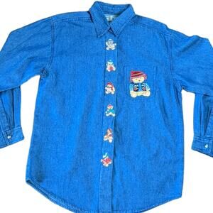 Way to Go vintage denim top teddy bears NWT size M